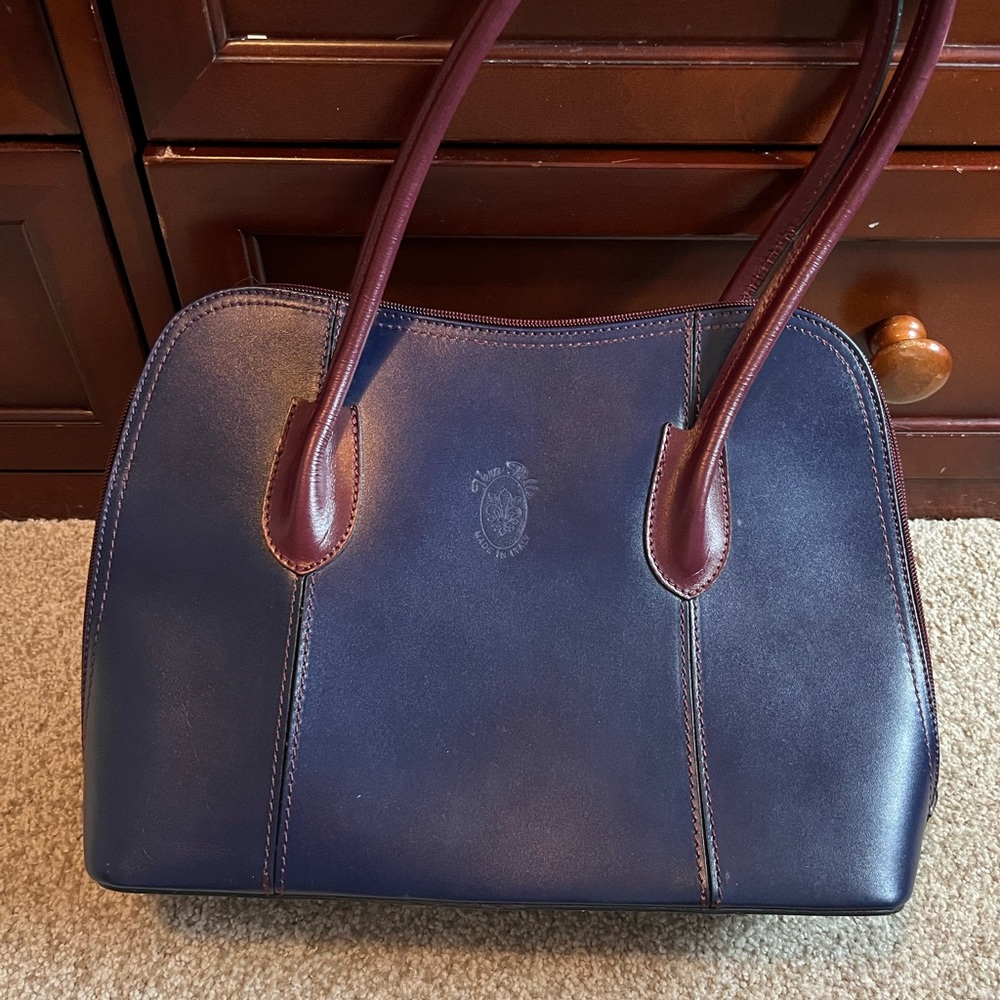 Vera Pelle Italian Leather Blue and Maroon bag